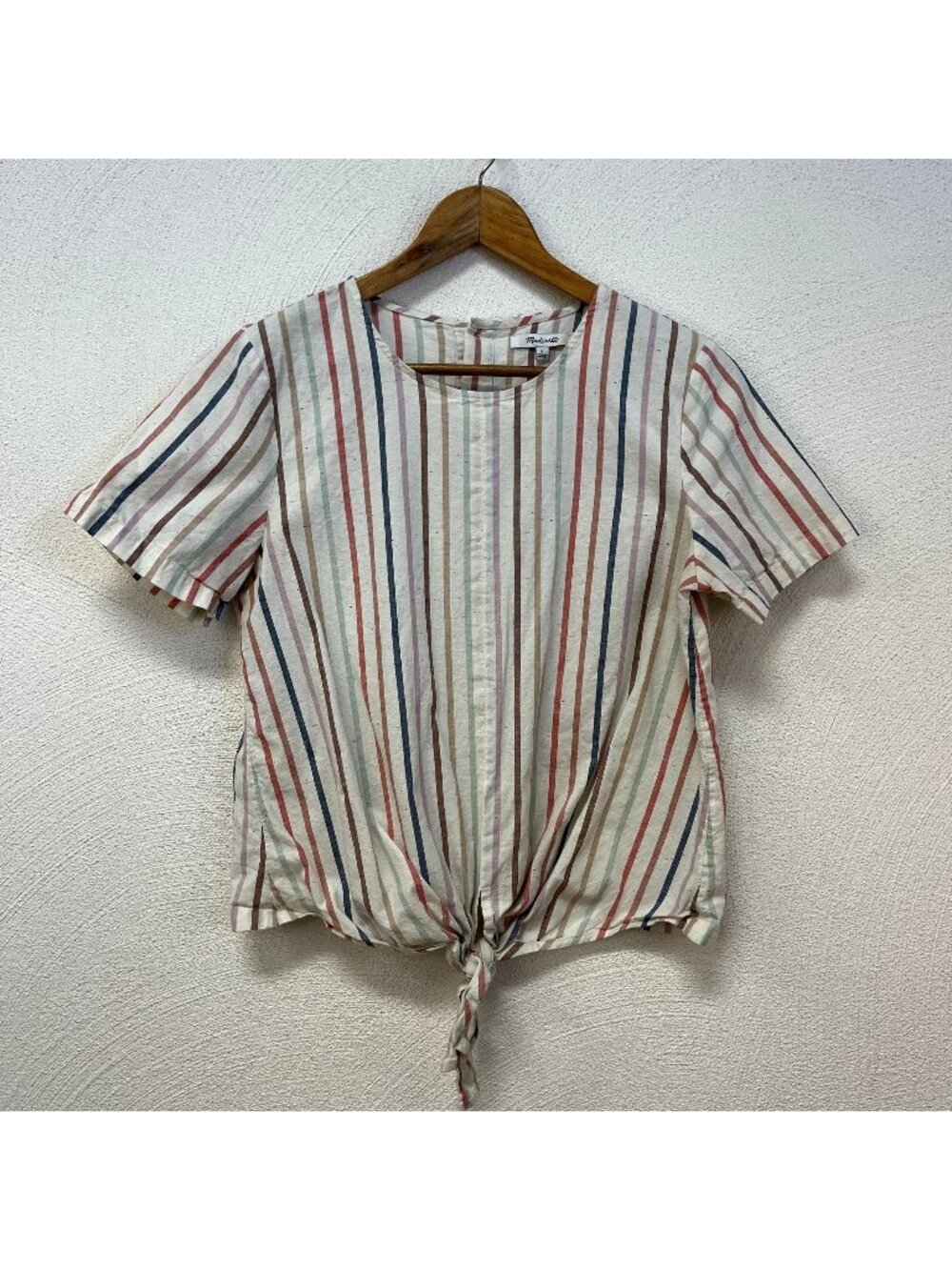 Madewell Button-Back Tie Tee in Rainbow Stripe Top sz Small